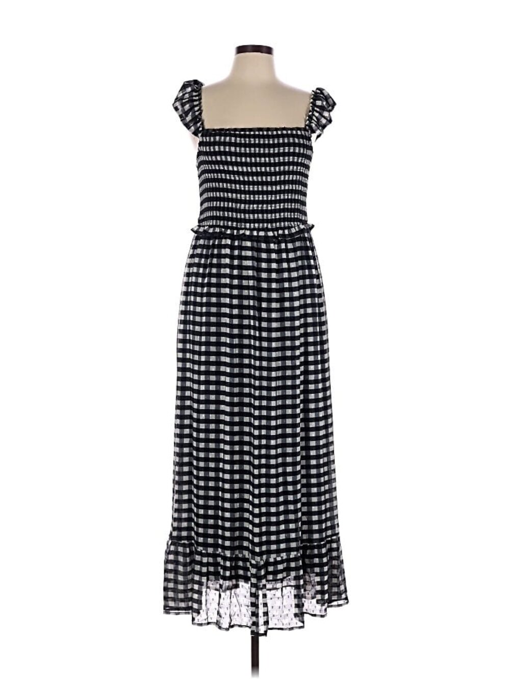 Black White Gingham Ruffle Sleeve Smocked Maxi Dress Lovestitch Boutique size L